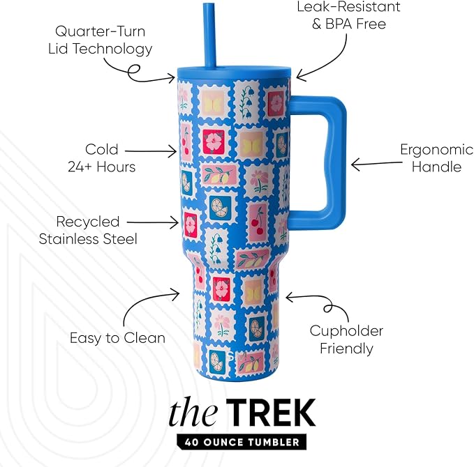 Simple Modern Tumbler with Handle and Straw | 40oz | Stamps | Trek Tumbler - Image 2