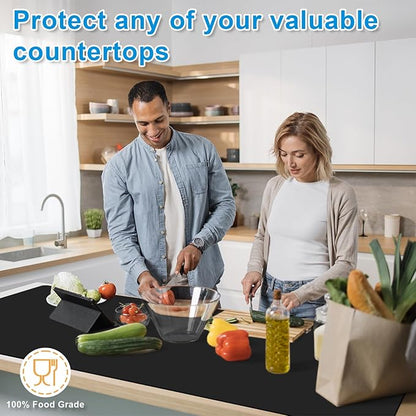 AECHY Silicone Mats for Kitchen Counter 47"x23.6"x0.08”, Largest Heat Resistant Mat Shipped Rolled Up Kitchen Island Silicone Countertop Protector Mat Nonslip Extra Large Counter Mat, Black