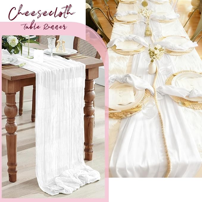6 Pack White Cheesecloth Table Runner, 17 x 108 Inch, Gauze Cheese Cloth Table - Image 7