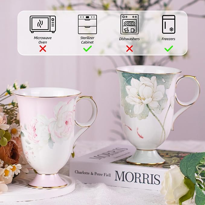 KAMMAK Bone China Coffee Mugs, 17oz Floral Tea Cups - Image 6
