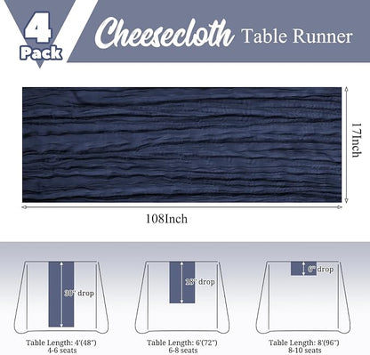 4 Pack Navy Blue Table Runner 17 x 108inch Cheesecloth Table Runner Boho Gauze - Image 3