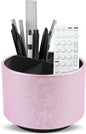 lizimandu Round Leather Art Supply Organizer,Remote Control Holder,360 Degree Spinning,Multi-Functional Pencil Holder,4 Compartments Desktop Stationary Organizer(1-Liuli Pink)