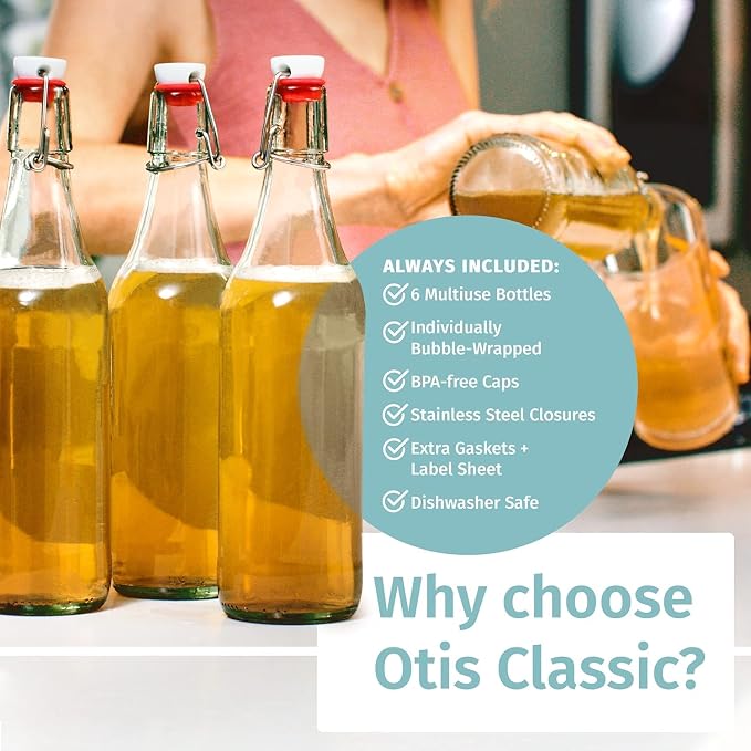 Otis Classic Clear Swing Top Glass Bottles, Plastic Caps, 16oz | Marker & - Image 4