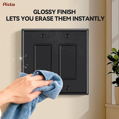 AIDA 2-Gang Decorative Wall Plates, 4.88" H x 4.94" L - Unbreakable Thermoplastic Faceplate Cover for Outlets and Switches, UL Listed - (4 Pack, Glossy Black)