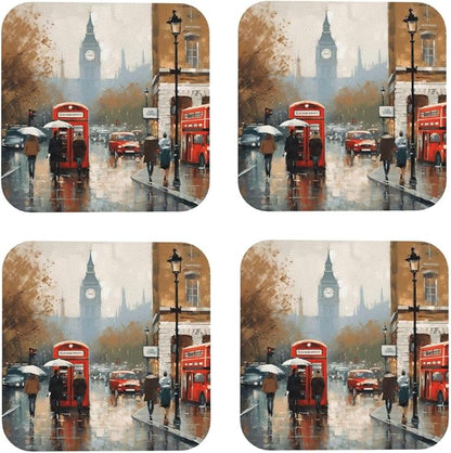 4Pcs Leather Coaster for Drinks London Impression Cup Coasters Aesthetic Drink by WSOIHFEC