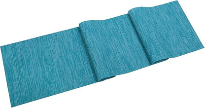 SHACOS Woven Vinyl Table Runner Indoor Outdoor 12x54 inch Kitchen Dining Table Runners Wipe Clean Washable PVC Table Runner, Teal Blue