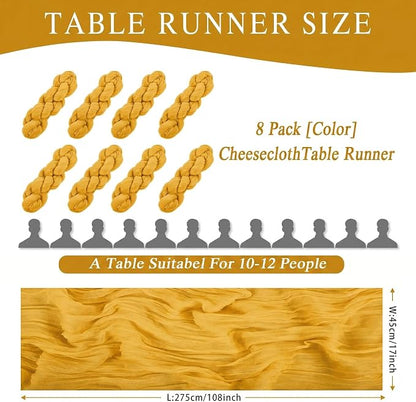 8 Pack Gold Cheesecloth Table Runner 17x108 inch Rustic Gauze Table Runner - Image 2