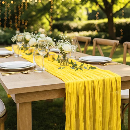 1 Pack Yellow Cheesecloth Table Runner 120 Inch Boho Wedding Decor | - Image 7