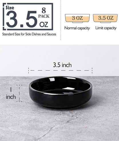 DELLING 8 PACK Dipping Bowls Set, Ceramic Dipping Sauce Dishes, 3.5 Oz Soy Sauce Dish, Side Dish Bowls, Small Bowl/Dish for BBQ, Condiments, Appetizer, Dessert, Sushi, Party - Black