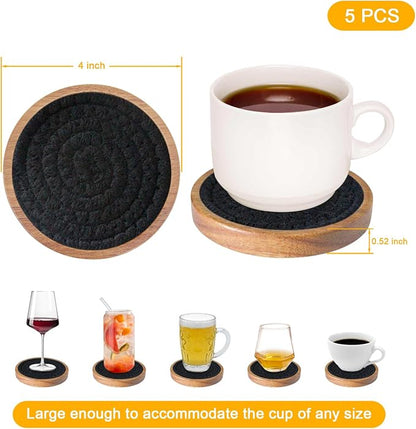 Wood Coasters for Drinks, Eykao Absorbent Coaster Sets of 5, Woven Drink - Image 6