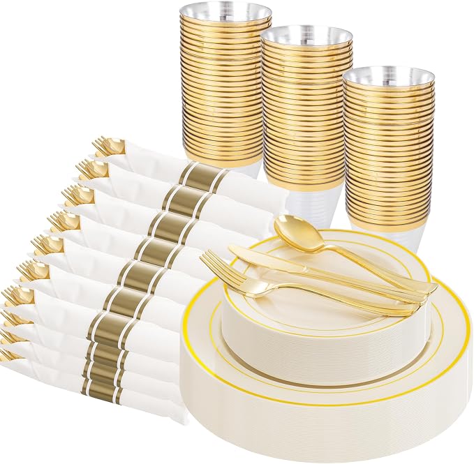 WELLIFE 210PCS Ivory Plastic Plates by WELLIFE