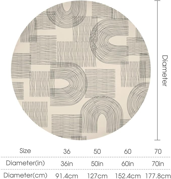 Boho Round Tablecloth, Mid Century Minimalist Abstract Aesthetic Modern Tablecloth for Home Party Dining Room Kitchen Decor 36Inch(90cm)