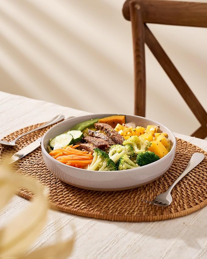 famiware Milkyway 33 oz Pasta Bowls Set of 8, Light Gray | Scratch-Resistant - Image 5