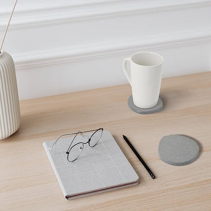 Diatomaceous Earth Coasters Set of 2 for Drinks, Moisture Water Absorbent Stone Coasters for Table Desk at Work, Water Absorbing Instant Drying Diatomite, Modern Light Grey
