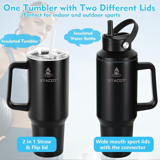 40 oz Tumbler with Handle and Straw or Convert to 40 oz Insulated Water Bottle - Image 2