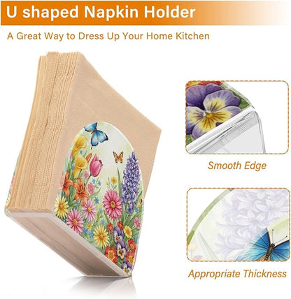 Spring Flowers Floral Napkin Holder for Table Kitchen Decor Acrylic Paper Napkin Holders for Tissue Dining Room Indoor Outdoor Party Holiday Accessories