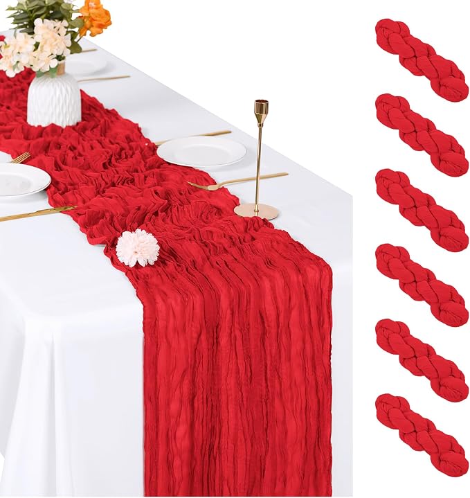 6 Pack Red Cheesecloth Table Runner, 17 x 108 inch, Semi Sheer Boho Cheese by ACSUIT