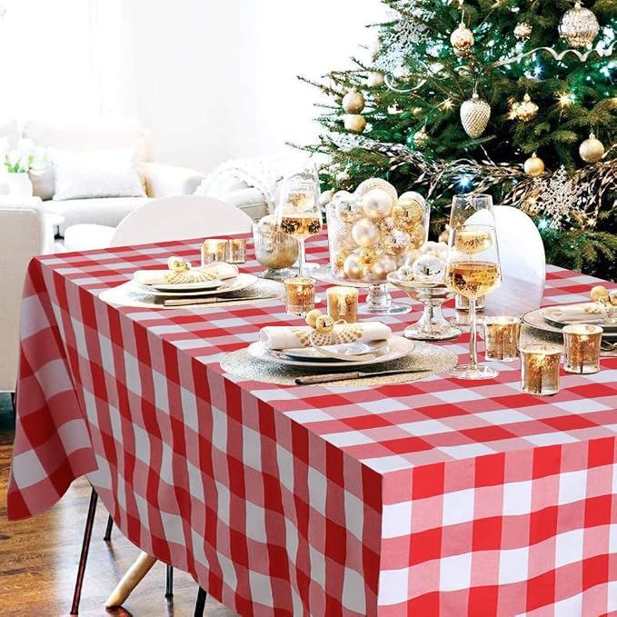 ShinyBeauty 4-Pack 54x54-Inch Red & White Checkered Tablecloths | Cotton - Image 2