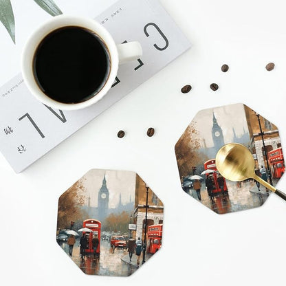 4Pcs Leather Coaster for Drinks London Impression Cup Coasters Aesthetic Drink - Image 8
