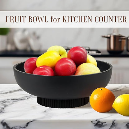 Large Resin Pedestal Decorative Bowl - Modern Handicraft Bowls for Home Decor - Fruit Bowl for Kitchen Counter - Key Bowl for Entryway Table,Matte Black