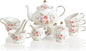 Sweejar Porcelain Tea Set Vintage Floral, British Relief Gold Rim Teapot Cup by Sweejarco1949