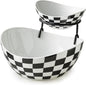 Tiered Serving Bowls Chip and Dip Serving Set with Stand, Ceramic Appetizer Serving Dishes Platters and Trays for Parties Entertaining - Checkered Kitchen Decor