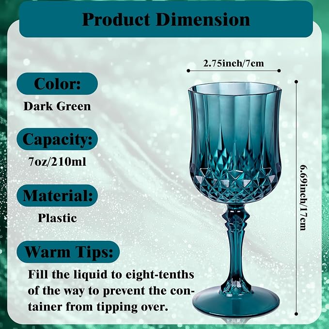 Ciaell 24 Pack Green Plastic Wine Glasses - Image 2