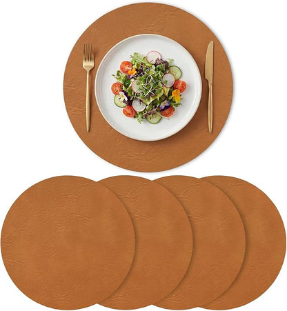 Artoid Mode Rust Faux Leather Placemats Set of 4, 15 Inch Waterproof Wipeable Heat Resistant Vinyl Place Mats, Reversible Table Mats for Fall Kitchen Dining Decor