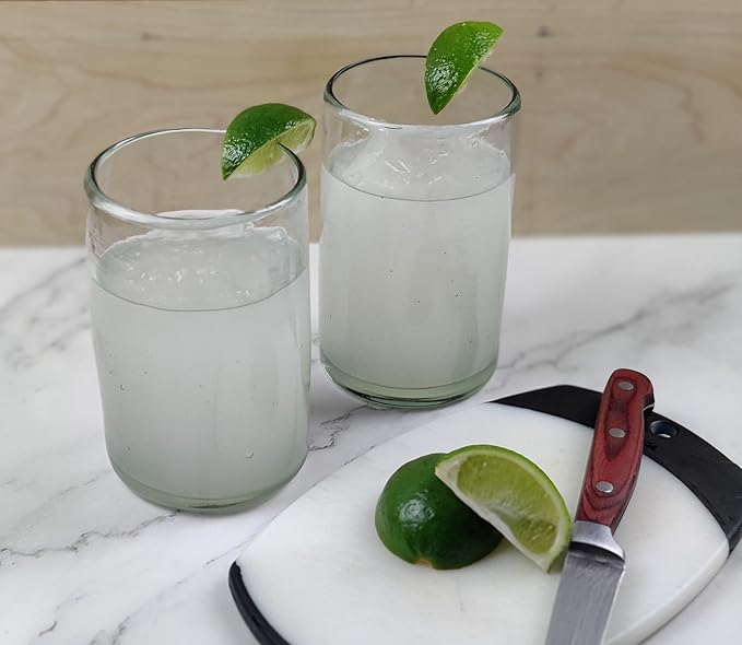 Dos Sueños Hand Blown Mexican Drinking Glasses – Set of 6 Natural Clear Glasses (14 oz each)