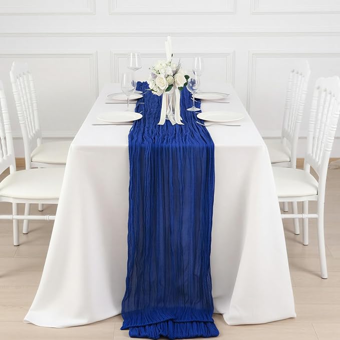 6 Pack Royal Blue Cheesecloth Table Runner 120 Inch Boho Wedding Decor | - Image 4
