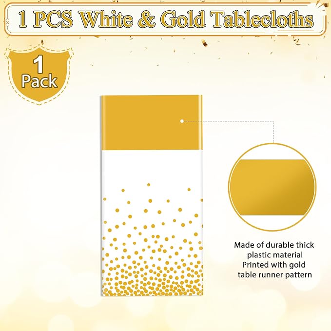 1Pcs White and Gold Tablecloth Party Decorations, Plastic White Table Cloth - Image 2
