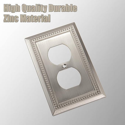 Henne Bery Sunken Pearls Heavy Duty Decorative Wall Plate Switch Plate Outlet Cover (Single Duplex, 2 Pack, Satin Nickel)