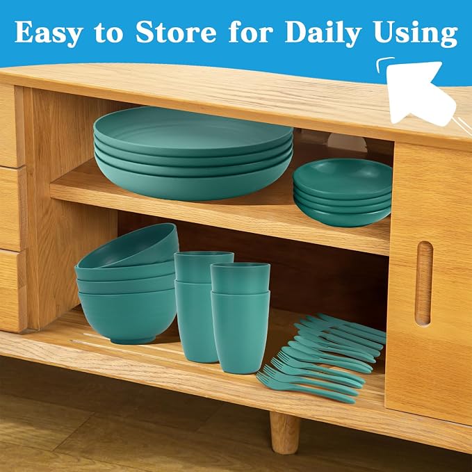 wheat straw bowls, cups and cutlery sets 28 pcs - Image 8