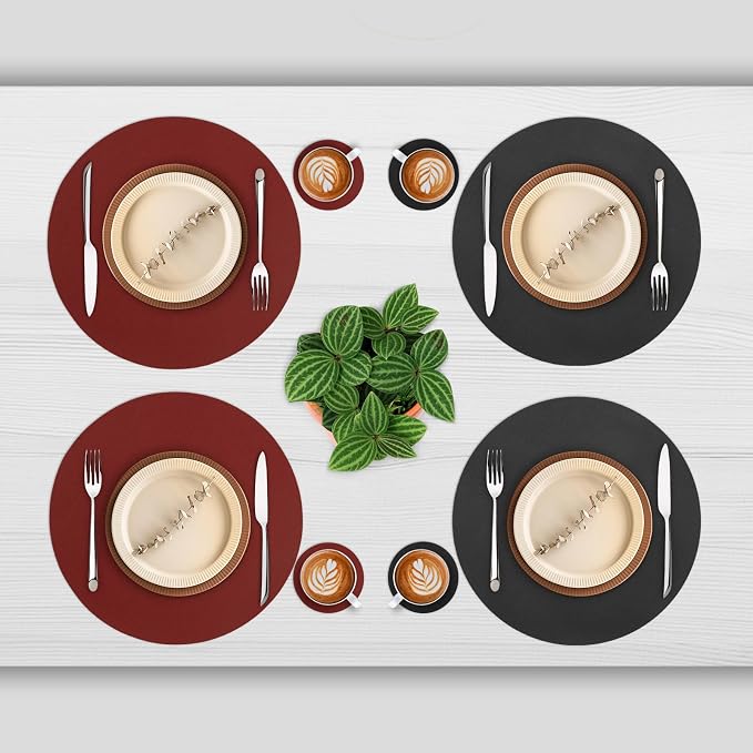 Myir JUN 15 Inches Round Placemats Set of 6 Faux Leather Place Mats | - Image 2