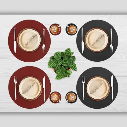 Myir JUN 15 Inches Round Placemats Set of 6 Faux Leather Place Mats | - Image 2
