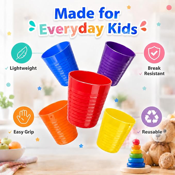 Set of 12 Kids Cups, 8 oz Unbreakable Toddler Cups, Mixes Colors | BPA free - Image 4