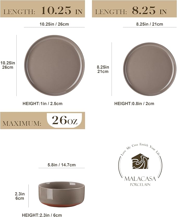 MALACASA Plates and Bowls Sets, 24 Pieces Modern Ceramic Dinnerware Set - Image 2