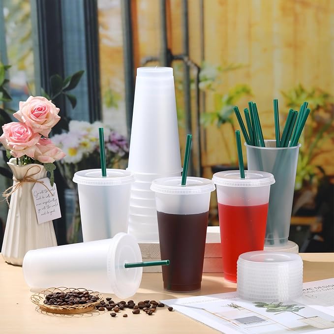Bokon 15 Sets Tumbler with Straw and Lid Bulk 24 oz Reusable Plastic Cups to Go - Image 3