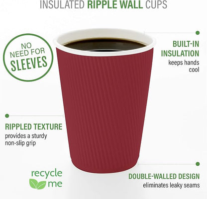 Restaurantware 12 Ounce Ripple Wall Disposable Coffee Cups, 500 Insulated - Image 4