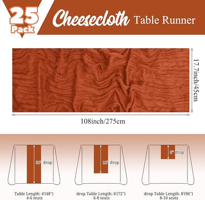 25 Pack Terracotta Fall Table Runner 17 x 108inch Cheesecloth Table Runner Boho - Image 2