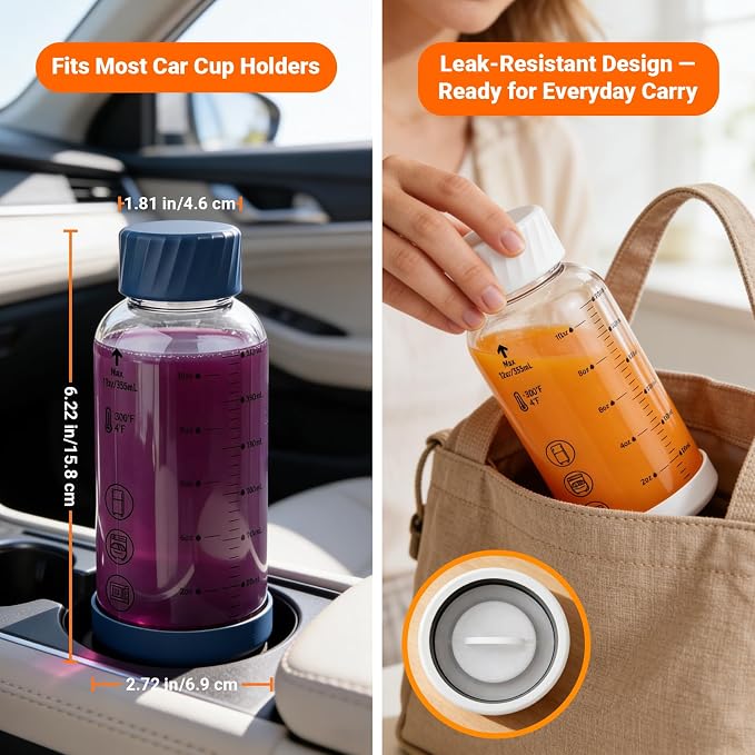 12 oz Glass Juice Bottles 6 Pack, Leakproof Borosilicate Glass Bottles | - Image 6