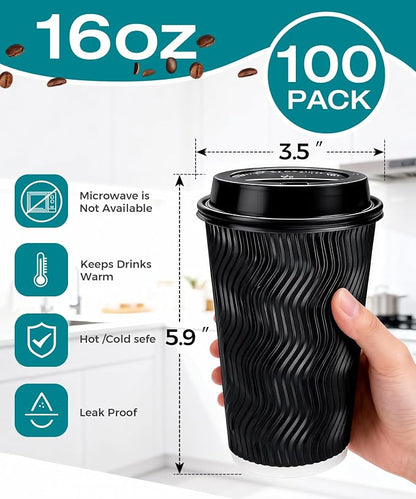 100 Pack 16 oz Disposable Coffee Cups - Image 2