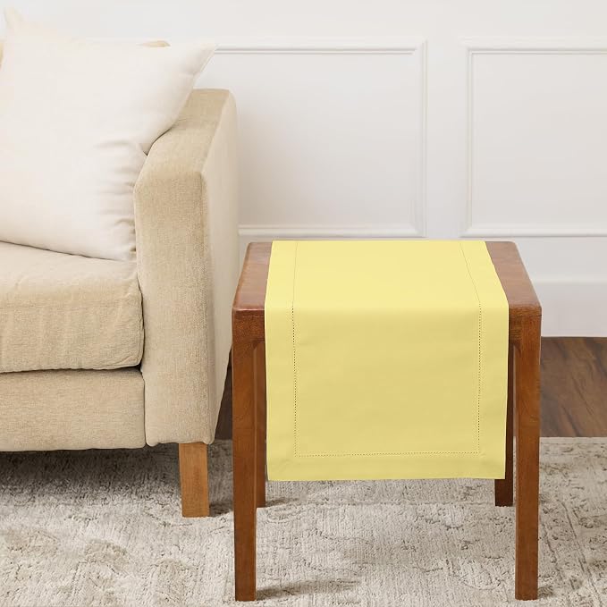 Solino Home Cotton Linen Dining Table Runner Yellow Hemstitch, 14 x 36 in | by SolinoHome