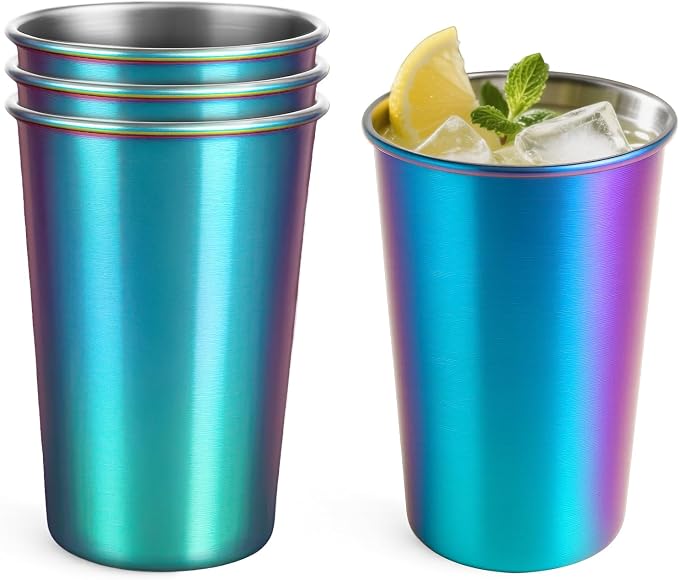 16oz Stainless Steel Pint Cups, Stackable Metal Drinking Glasses | Stainless by Luxgola