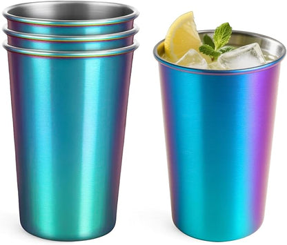 16oz Stainless Steel Pint Cups, Stackable Metal Drinking Glasses | Stainless by Luxgola