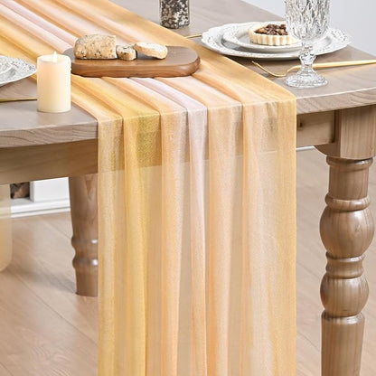 Artoid Mode Boho Yellow Stripes Spring Chiffon Table Runner 120 Inches 10FT by ArtoidMode