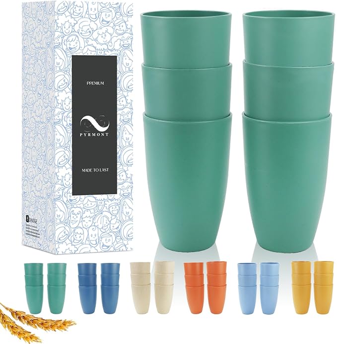 PYRMONT Wheat Straw Cups 20 Oz Alternative Plastic Cups Set of 6 Unbreakable by PYRMONT