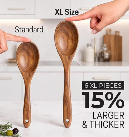 Zulay Kitchen Extra-Large 6-Piece Wooden Spoon Set - Image 2