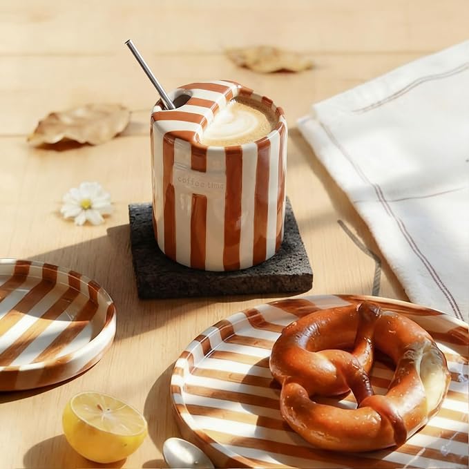 1 Pack Ceramic Coffee Mug with Sip Hole Espresso Cup 10oz with Straws Retro - Image 7