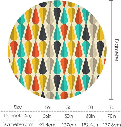Vintage Bohemian Mid Century Round Tablecloth, Retro 50s 60s Geometric Pattern Print Tablecloth for Home Party Dining Room Kitchen Decor 36Inch(90cm)